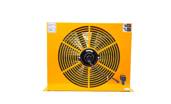 Yellow fan-type hydraulic oil cooler