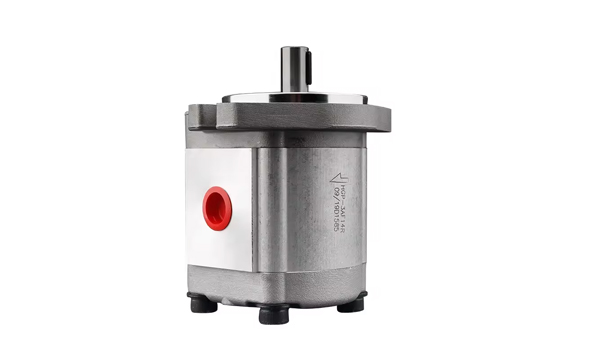 Silver gear pump with red ports