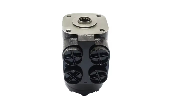 Black hydraulic steering control unit with four ports